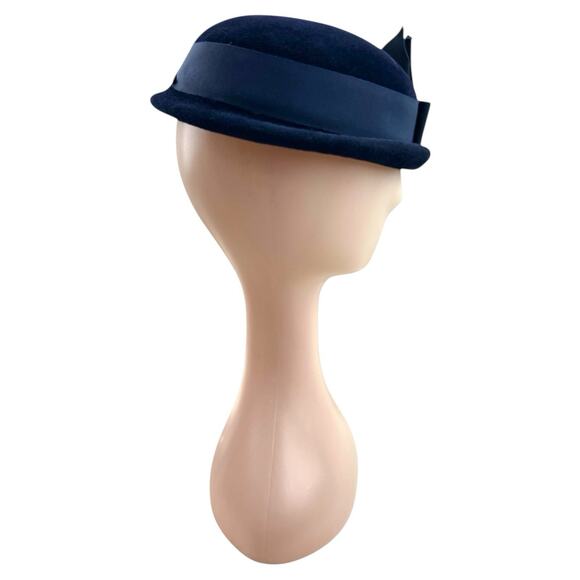 Vintage 1950s Navy Fur Felt Derby Bowler Hat Jacques Chapeaux main image 5